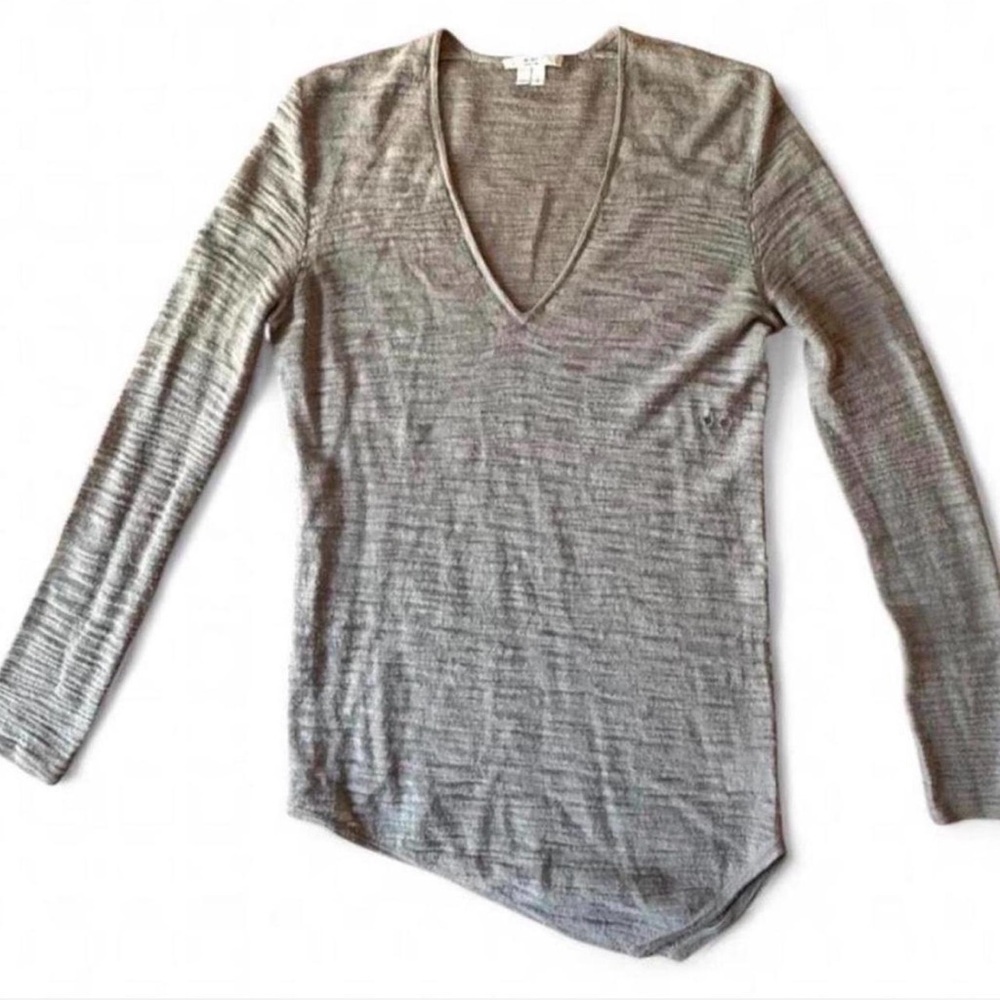 Helmut Lang Grey Long Sleeve V-Neck Top